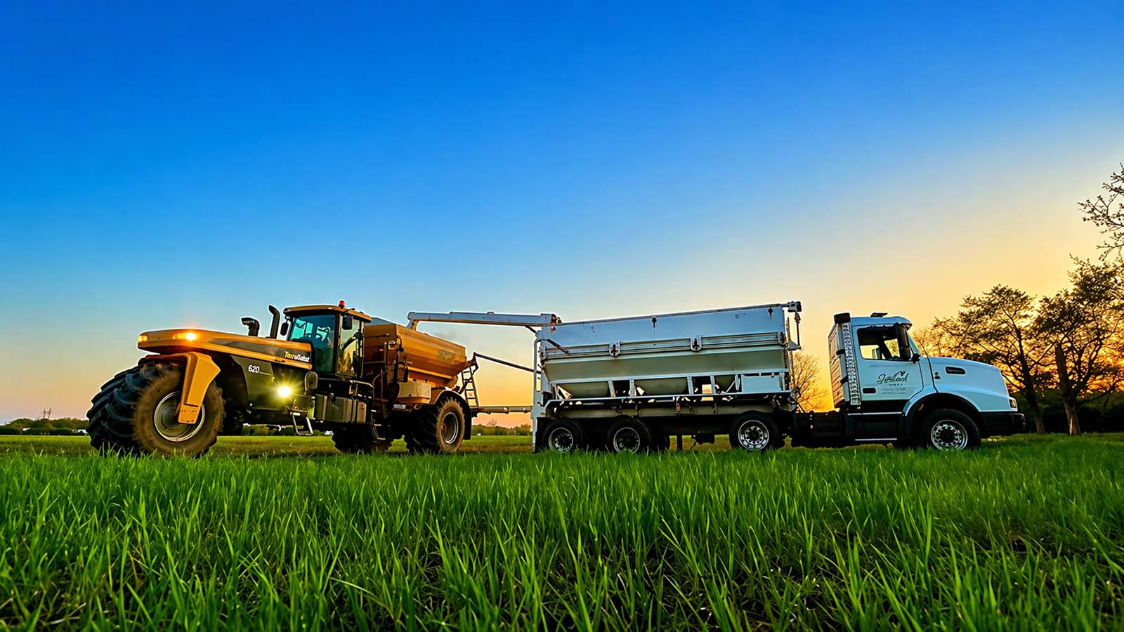 Scotland Agromart truck and a yellow spreader